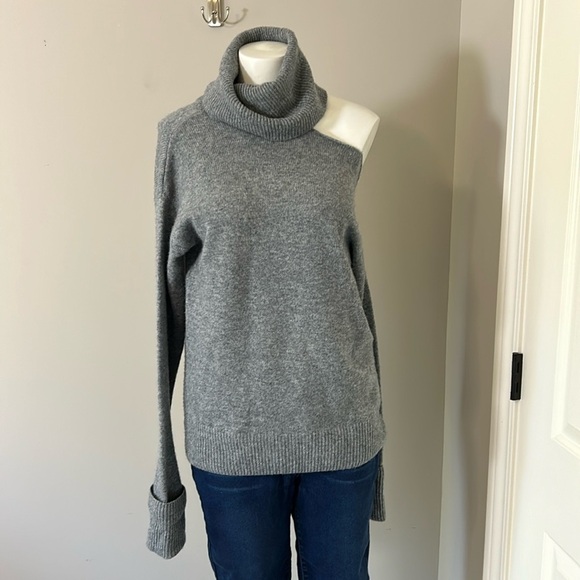 PAIGE Raundi Open Shoulder Sweater Long Sleeve Heather Grey Relaxed Fit Wool XS - Picture 5 of 15